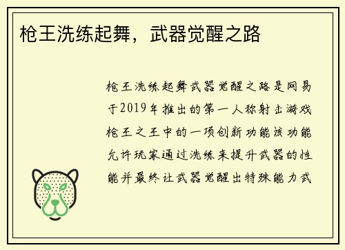 枪王洗练起舞,武器觉醒之路 枪王洗练起舞,武器觉醒之路